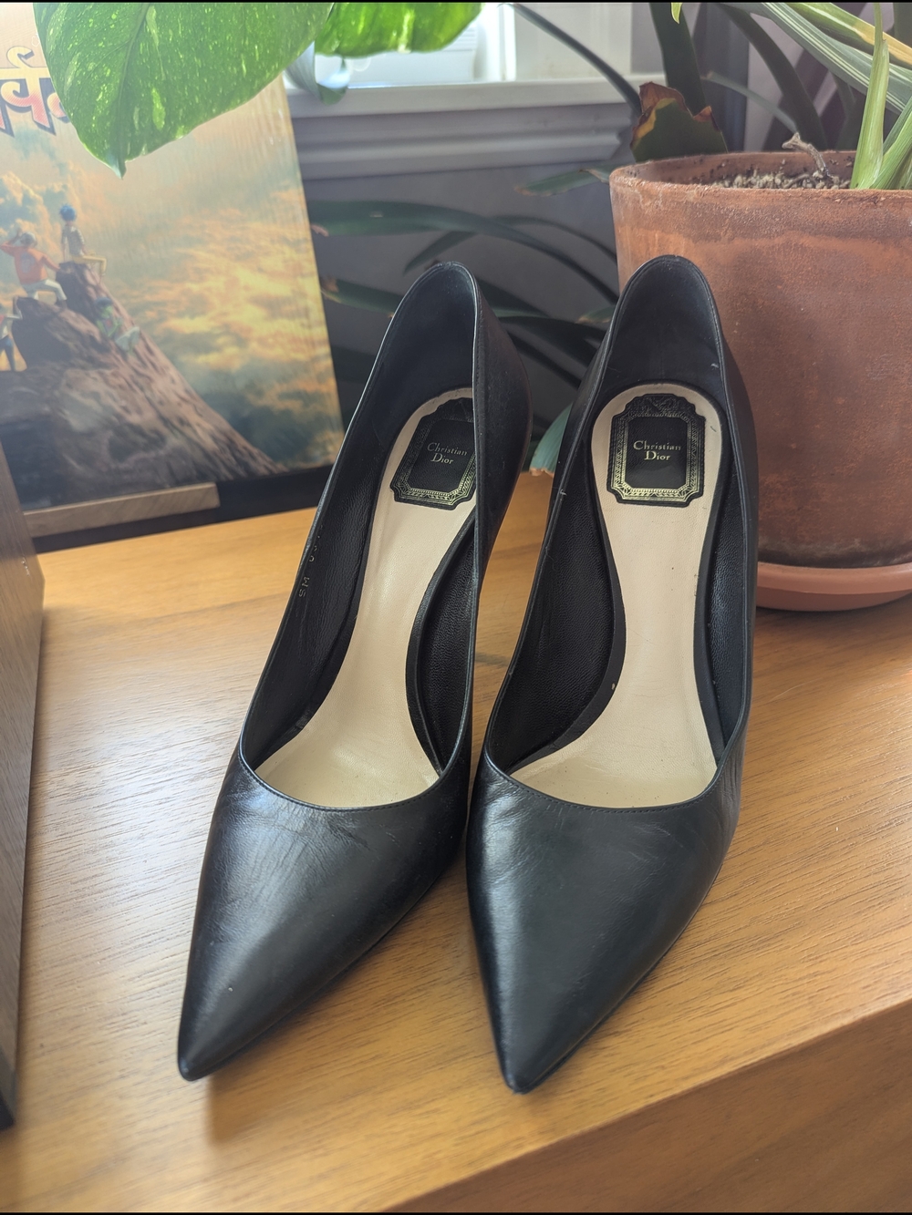 Dior Black Leather Pointed-Toe Pumps